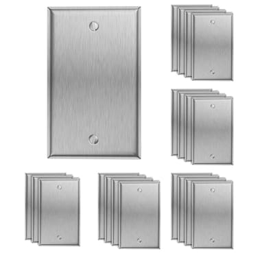 MLLIZH 20Pack Metal Blank Wall Plate Cover 1Gang Stainless Steel Blank Outlet Covers Brushed Finish Silver