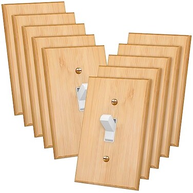 Pinkunn 10 Pieces Solid Wood Light Switch Plate Outlet Covers Bamboo Wooden Decorative Wall Plate for Home Bedroom KitchenLight OakSingle Toggle