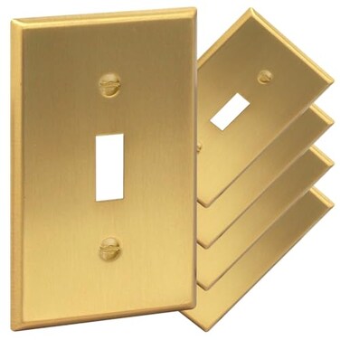 Rio Salto BRASS Metal Gold Toggle Light Switch Covers Wall Plate Single Toggle Switch Wallplate Decorative Gold 1 Gang Wall Switch Plate Covers Genuine Brushed Brass 5 Pack