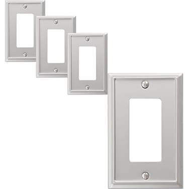 OKAWYC Single Decorator Light Switch Cover Aria Metal Wall Plate 4Pack Brushed Nickel 1 Gang Single Rocker for Receptacle Dimmer Switch GFCI Outlet Switch Cover Decorative Wallplate Durable