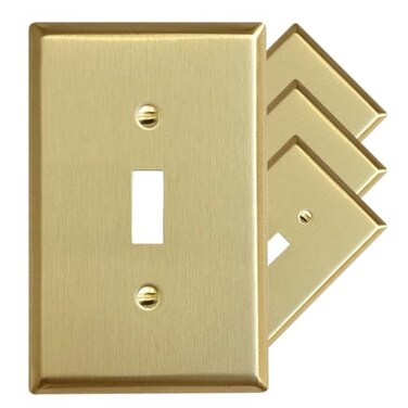 Rio Salto MIDSIZE BRASS Signature Collection Decorative Brushed Brass Gold Metal Outlet Covers Light Switch Cover Plate Premium Wall Plate 1Gang Single Toggle Flip Switch 494 x 313 4Pack