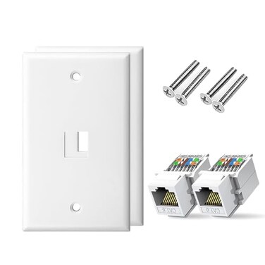 ZoeRax Ethernet Wall Plate Outlet Single Gang Matte Keystone Wall Plate with RJ45 Keystone Coupler White 2Pack