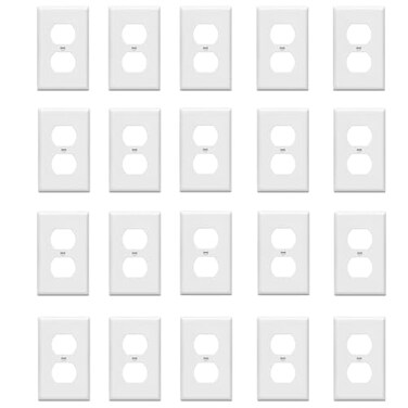 Amerisense Duplex Wall Plates Electric Receptacle Outlet Cover with Screws 1Gang Standard Size 276W x 45H Glossy White 20 Pack