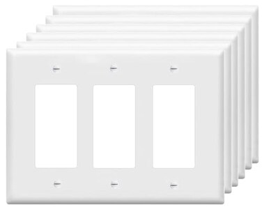ZEFTV Decorator Wall Plates 3Gang Switch Outlet Electrical Cover Plate Unbreakable Thermoplastic Faceplate for Light Receptacle Outlet Switch White 6 Pack