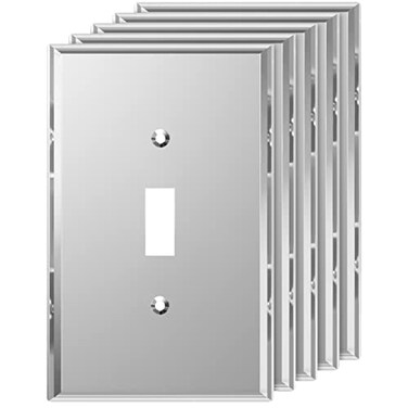 LIDER Reflective Toggle Switch Wall Plate Mirrored Light Switch Cover Plexiglass Cover Plate Oversized 1Gang 525 x 344 LWP11OASV5P Acrylic Mirror Glass Silver 5Pack
