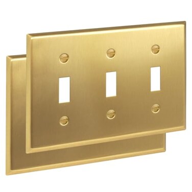 Rio Salto BRASS Brushed Brass Gold Metal Triple Toggle Switch Plate Flip Switch Outlet Covers Light Switch Cover Wall Plates Architectural Signature Collection 2Pack 450 X 633