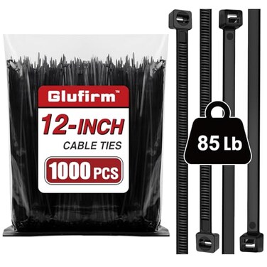 Glufirm Zip Ties Heavy Duty 12 inch 1000 Pack Doublesided Toothed 85 lb Delivering 17X Tensile Strength in the Same Specs Black Cable Ties