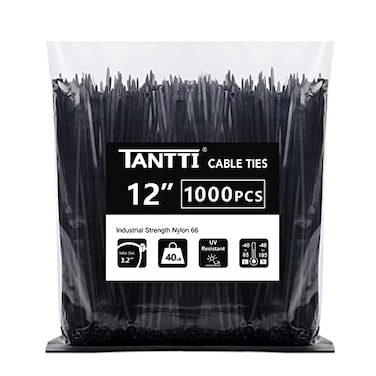 TANTTI Zip Ties 12 inch Black Zip Ties 1000 pack 40lb Cable Ties Selflocking Wire ties for indoor and outdoor use by Tantti