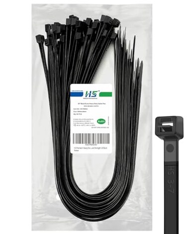 HS Long Heavy Duty Cable Tie Straps Plastic 50 Pack Outdoor Strong Large Zip Ties 30 InchIndustrial Zipties 200 Pound Strength UV Black