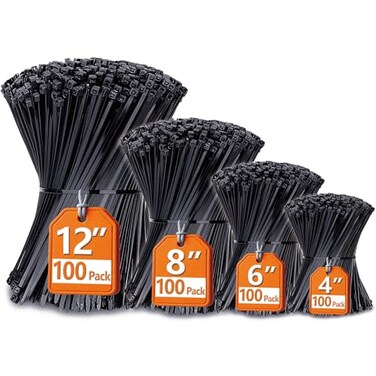 ANOSON Zip Ties Assorted Sizes46812 400 Pack Black Cable Ties UV Resistant Wire Ties by