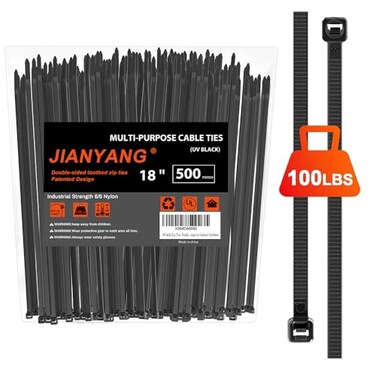 JIANYANG 18 Inch Zip Ties Double Sided Toothed 500 Pack100 LBS Tensile Strength Heavy Duty Cable Wire Ties With SelfLocking Adjustable More Durable Nylon Tie Wraps for Indoor Outdoor