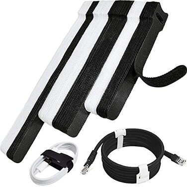 NAYZWOK 70pcs Cable Ties Reusable Black and White Wire Ties Cable Management Cord Ties Reusable for Electronics Hook and Loop Cable Ties for Computer 4 6 8 Inch
