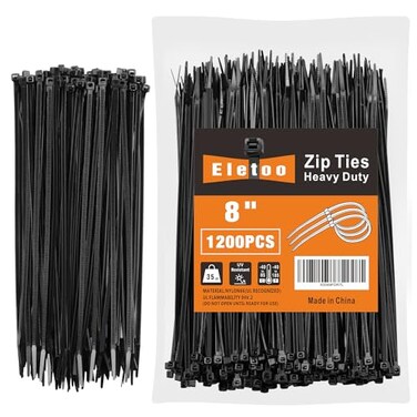 Eletoo 8 Inch Black Zip Ties 1200 Pack 35 LBS Tensile Strength SelfLocking Nylon UV Resistant Cable Ties for Indoor and Outdoor