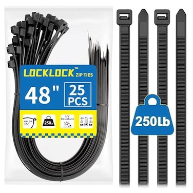 LOCKLOCK Large Zip Ties Heavy Duty Outdoor 48 inch 25 Pack Heavy Duty Zip Ties 250 lbs Black