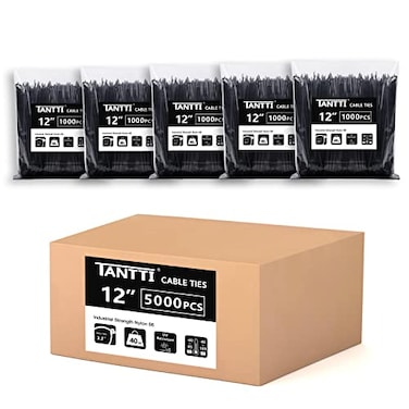 TANTTI Zip Ties 12 inch Black Zip Ties 5000 pack 40lb Cable Ties Selflocking Wire ties for indoor and outdoor use by Tantti