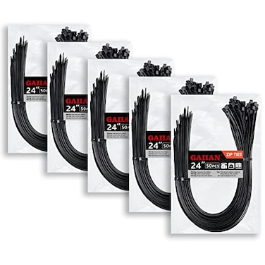 GAIIAN Long Zip Ties Heavy Duty 24 inch Large Zip Ties with 200 lbs Tensile Strength Big Cable Ties Black 250 Pack by