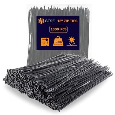 GTSE 12 Inch Black Zip Ties 1000 Bulk Pack 50lb Strength UV Resistant Long Nylon Cable Ties SelfLocking 12 Tie Wraps