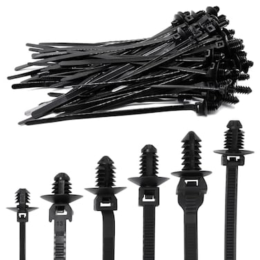 SWZHAI 60 PCS Push Mount Zip Ties Nylon Car Mount Wire Ties Snap in Cable Zip Ties Black Push Mount Cable Ties Automotive Zip Ties Fastener Wire Harness Clips for Wire Tying 6Types