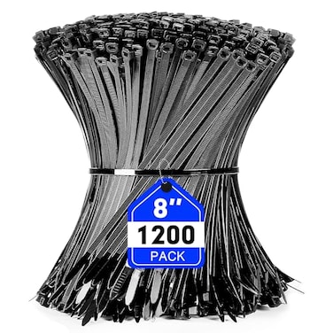 RAZCC Zip Ties 1200pcs Black Cable Zip Ties 8 Inch Heavy Duty Plastic Wire Ties with 50lb Tensile Strength SelfLocking Black Nylon Tie Wraps for Indoor and Outdoor