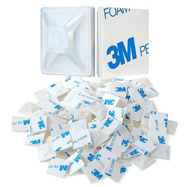 XHF 100 PCS 11 White Self Adhesive Cable Zip Tie Mounts Wire Cable Clips Holders Management Anchors Organizer Holders SquaresHS102