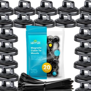 HATSBI Multipurpose Magnetic Cable Zip Tie Mounts Black 20 Pack 20 Black Cable Zip Ties Included Cable Holder for Cable Management Holds Standard Zip TiesCable Ties