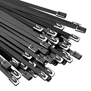 OFFO Black Zip Ties Made of Metal 125 PCS 118 in Premium Heavy Duty Stainless Steel Wire Multifunctional Locking Exhaust Wrap Flexible Durable