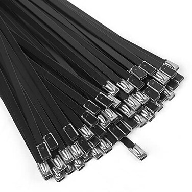 WORKTOOL Black Metal Zip Ties Heavy Duty Stainless Steel Cable Ties 158 Long 304 Locking Multi Cable Metal Wrap Wire Ties 40pcs for Automotive Repair