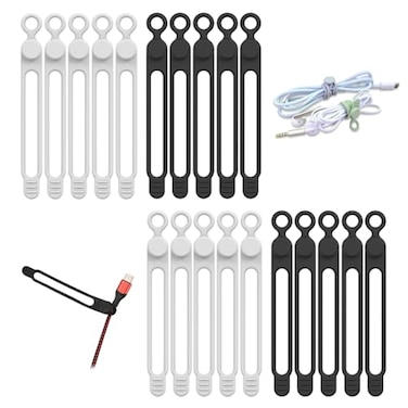 UMUST 20pcs Silicone Cable TiesReusable Cable Management Organizer Wire TiesTravel Cord TiesCord Organizer for Bundling Cable Cords in HomeOfficeKitchenSchoolWhite Black
