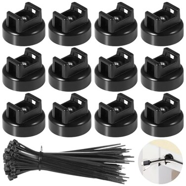 Tideme Magnetic Cable Zip Tie Mounts 50 Pcs Magnets with 200 Pcs Cable Zip Ties Multipurpose Magnetic Cable Holder for Cable Management Wire Management Bases Wire Cable Clips