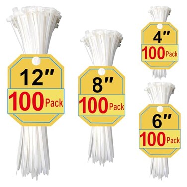 SiKuLin White Zip Ties Assorted Sizes 46812 Inch 400 Pack Clear Zip Ties White Cable Ties Zipties Clear UV Resistant Wire Ties Plastic Ties Tie Wraps Assorted Sizes