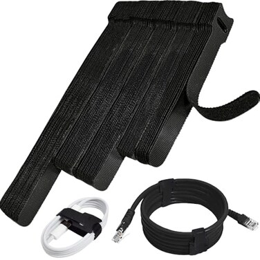 NAYZWOK 70pcs Cable Ties Reusable Black Wire Ties Cable Management Cord Ties Reusable for Electronics Hook and Loop Cable Ties for Computer 4 6 8 Inch