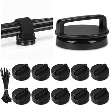 Tellegloww 10 Pcs Magnetic Zip Tie Mount Base Bulk with Nylon Cable Ties 23mm Black Magnetic Cable Clips Wire Holder Multipurpose Ties Management Base Electrical Supplies for Wire