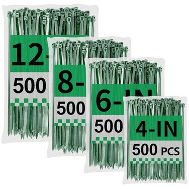 Yakobela Green Zip Ties Assorted Sizes 46812 2000 Pack Cable Ties UV Resistant for Garden Plants Fence Holiday Lights