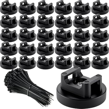 Yookeer 180 Pieces Magnetic Zip Tie Mount Multipurpose Cable Holder Magnets Magnetic Wire Management Bases with Heavy Duty Zip Mount Nylon Cable Ties in Total 31mm