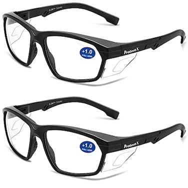 ProtectX Safety Reading Glasses 10 Diopter Safety Glasses with Readers 10 Reader Safety Glasses ANSI Z871 Rated with UV Protection 2 Pack