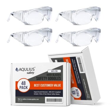 Aqulius Safety Glasses Over Eyeglasses AntiFog ScratchResistant Safety Goggles Side Shields Protective Glasses Fit Over Eyeglasses Industrial Work Goggles Top Coverage Pack of 48 Unisex