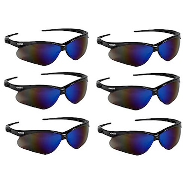 KleenGuard V30 Nemesis Safety Glasses Sunglasses 14481 Black Frame Blue Mirror Lens 6 Pair