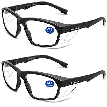 ProtectX Safety Reading Glasses 25 Diopter Safety Glasses with Readers 25 Reader Safety Glasses ANSI Z871 Rated with UV Protection 2 Pack