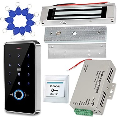 HENA Fingerprint Access Control System Kit Fully RFID Keypad with Upgraded 180KG Magnetic Lock and Professional Power Supply for Door Security Outdoor Multicolor HERNAS180KGL F20