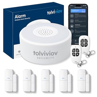 tolviviov WiFi Door Alarm System Wireless DIY Smart Home Security System with Phone APP Alert 8 PiecesKit Alarm Siren Door Window Sensor Remote Compatible with Alexa for House Apartment by