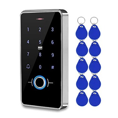 HFeng Outdoor IP68 Waterproof RFID Access Control Keypad Fingerprint Biometrics Access Controller WG2634 Card Reader 10pcs 1356MHz Keyfobs for Home Office