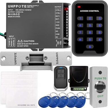 UHPPOTE 125KHz RFID EM ID Keypad StandAlone Door Access Control Kit with Strike Lock Remote Control Exit Button