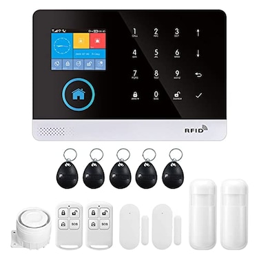 Splenssy WiFi GSM Home Alarm Security System 24in LCD Wireless DIY Smart Home Burglar Security Alarm System 10 Piece Kit Compatible with Alexa Google Home Voice Control