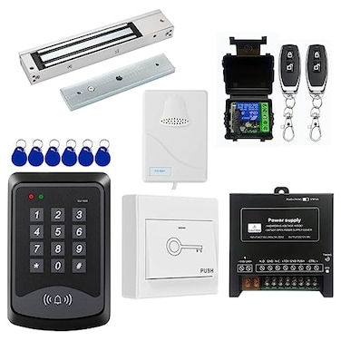 YUHANUS Door Access Control System RFID Keypad 600lb Electric Magnetic Door Lock Kit with Exit Button Doorbell Chime Remote Control