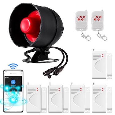 TOWODE WiFi Alarm System for Home Security Wireless Alarm Security System with Loud 120dB Window Door Alarms Sensor Remote Control WiFi Siren for Shed Garage