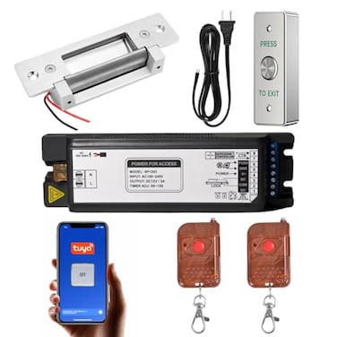 YUHANUS Smart Door Access Control System Electric Strike Lock Kit with Tuya App Remote Control Stainless Steel Exit Button