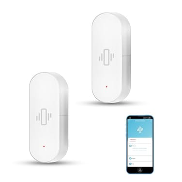 SENCKIT Smart Vibration Sensor Wireless Glass Break Detector WiFi Door Sensor with App Alerts Adjustable Sensitivity Glass Break Security Sensor for Alarm System and Smart Home Automation 2Pack