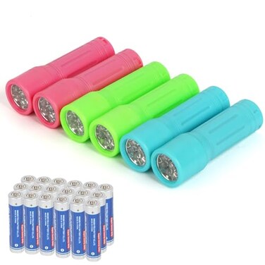 Hilngav 9LED Mini Flashlight 6Pack Small Multicolor Flashlights with Lanyard 18 AAA Batteries Included for Hurricane Supplies Christmas Gifts Stocking Stuffers
