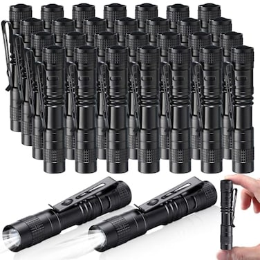 Zhehao 30 Pcs Mini Led Flashlight Bright Aluminum Penlight Flashlights with Clip Small Water Resistant Pocket Flash Light for Night Reading Emergency HurricaneWhite Light 35 Inch