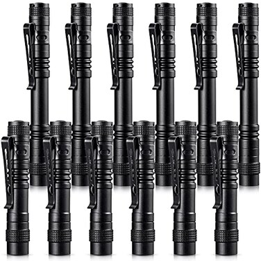 Honoson 12 Pieces Mini LED Pen Flashlight Bulk Small Pocket Flashlight 35 Inch 524 Inch Aluminum Handheld Penlight with Clip for Inspection Camping Emergency Diary Lighting